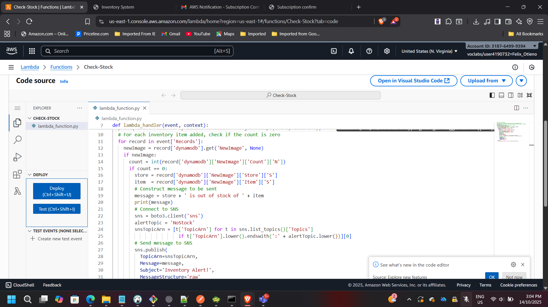 Check-Stock Lambda Code