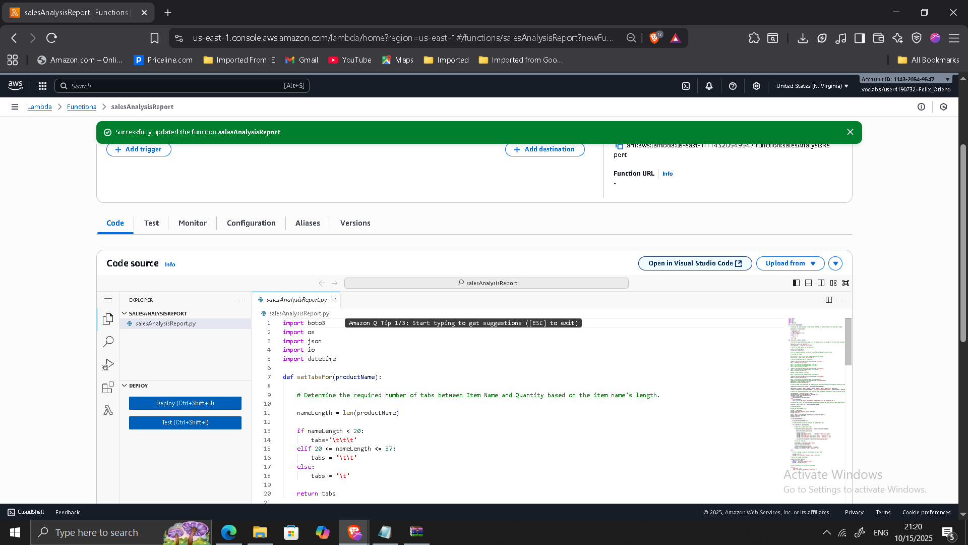 Report Lambda Configuration