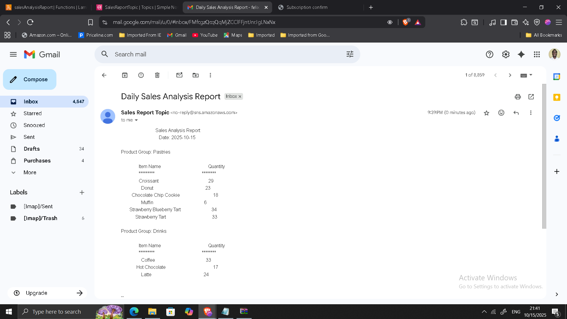 Email Report Received