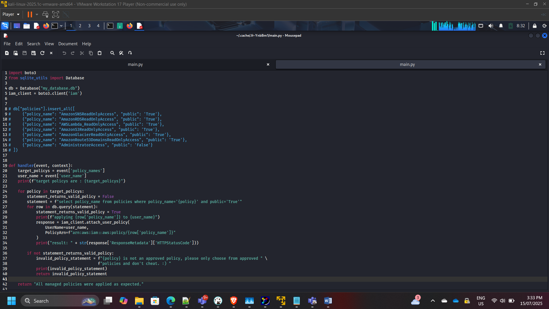 Lambda Code Showing Vulnerability