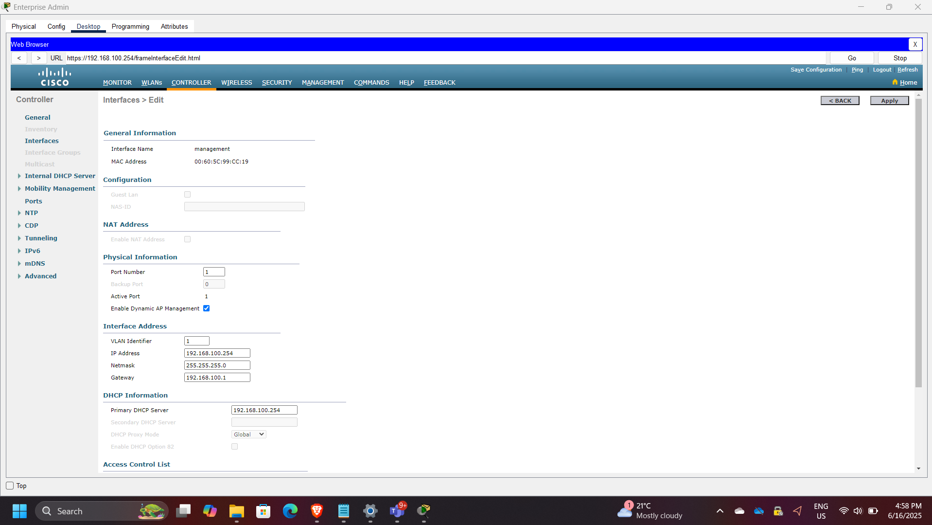 WLC DHCP Scope Configuration