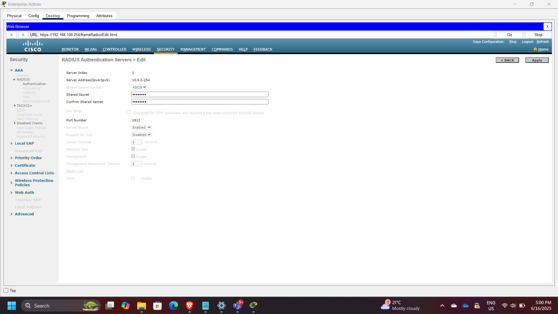 WLC External Server Configuration